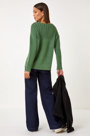 Roman Green Yoke Stitch Detail Jumper