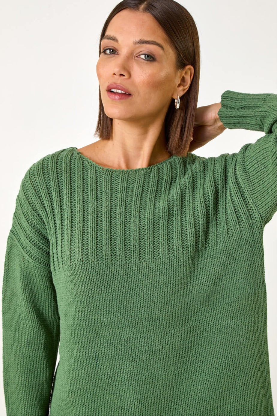 Roman Green Yoke Stitch Detail Jumper