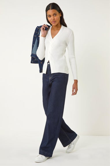 Roman Ivory Cable Split Detail Rib Jumper