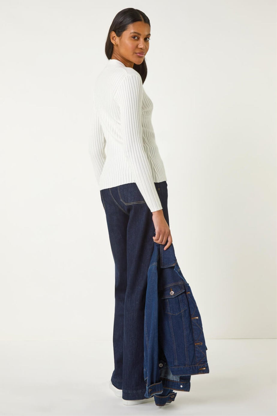 Roman Ivory Cable Split Detail Rib Jumper