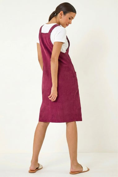 Roman Wine Corduroy Pinafore Midi Dress