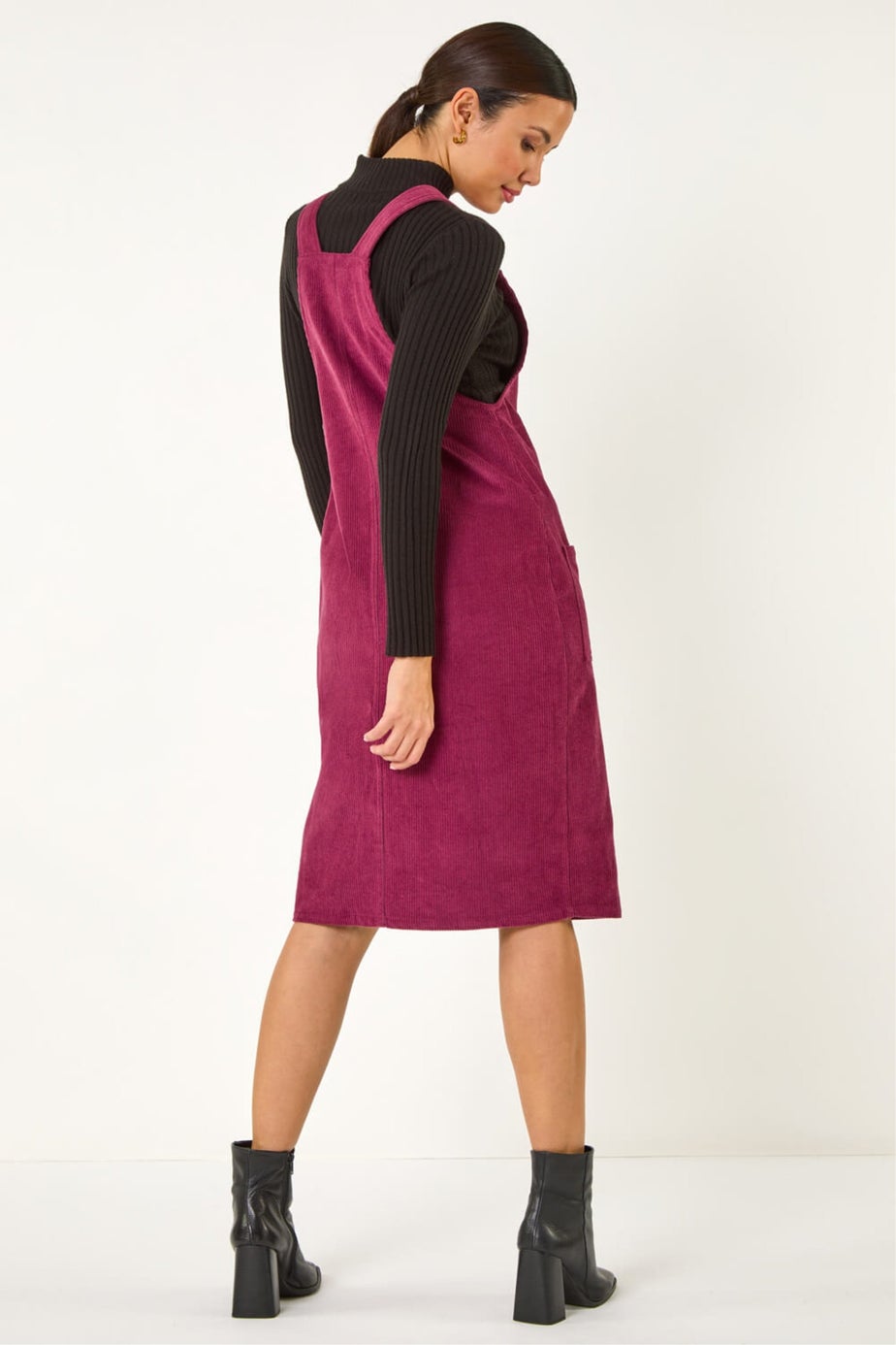 Roman Wine Corduroy Pinafore Midi Dress