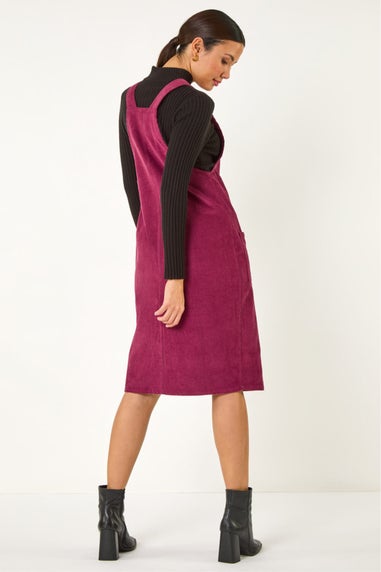 Roman Wine Corduroy Pinafore Midi Dress