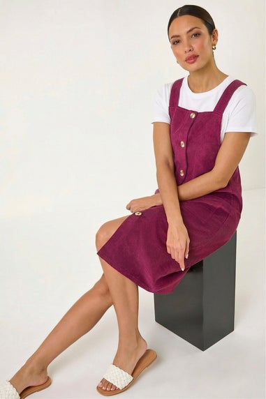 Roman Wine Corduroy Pinafore Midi Dress