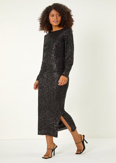 Dusk Black Sequin Pencil Skirt