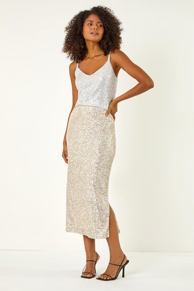Dusk Silver Sequin Pencil Skirt