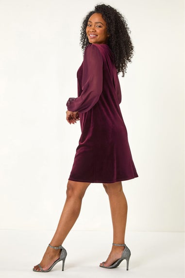 Roman Plum Petite Contrast Sleeve Velvet Dress
