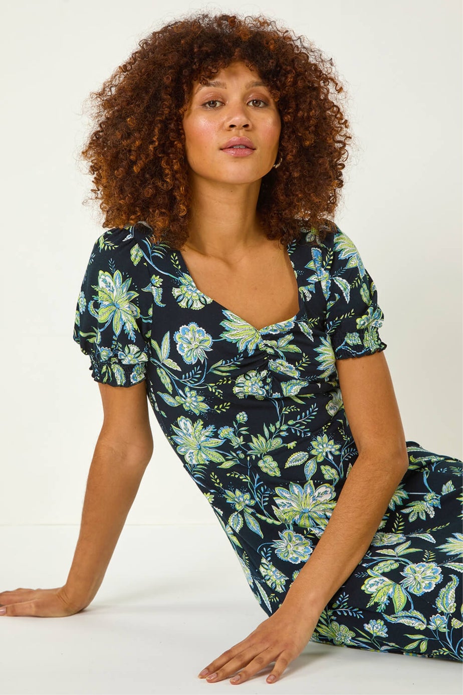 Roman Lime Floral Sweetheart Dress