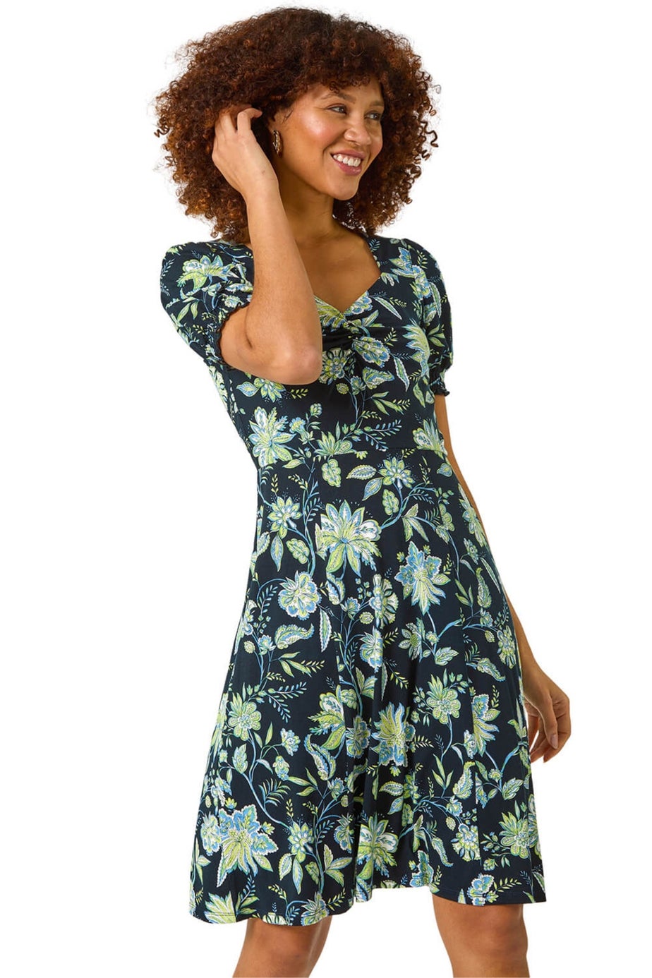 Roman Lime Floral Sweetheart Dress