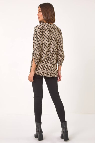 Roman Black Diamond Print Pintuck Pleat Shirt