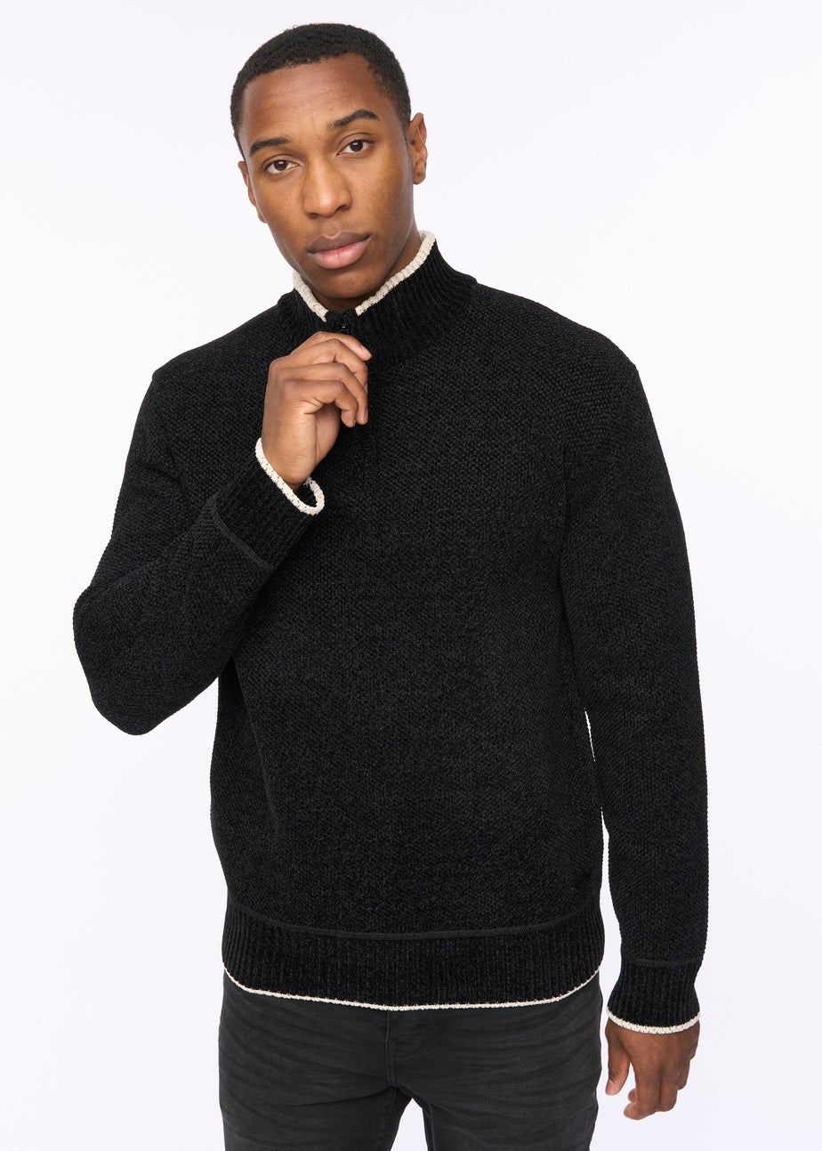 Crosshatch Black Coldwell Chenille 1/4 Zip Knit