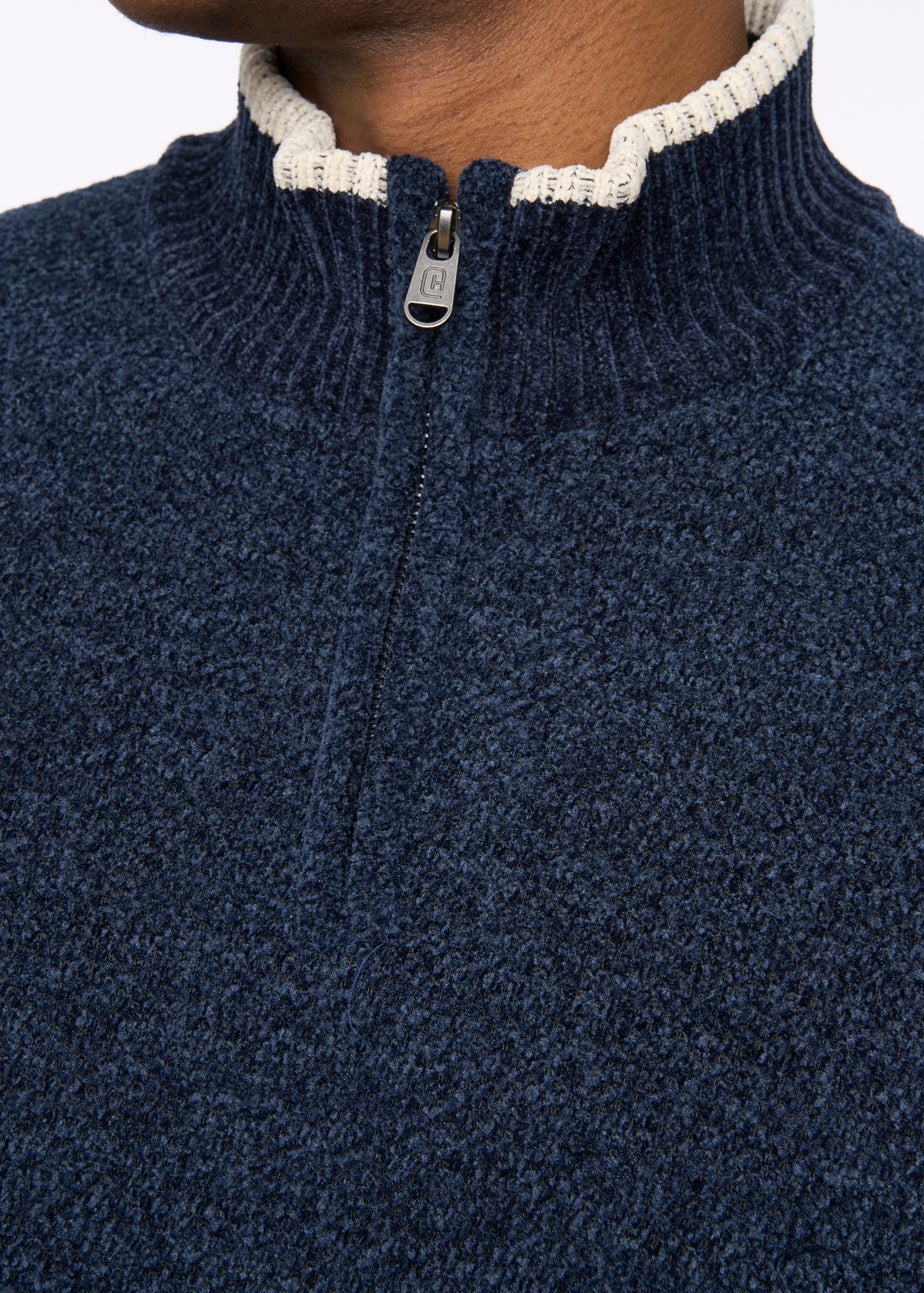 Crosshatch Navy Coldwell Chenille 1/4 Zip Knit