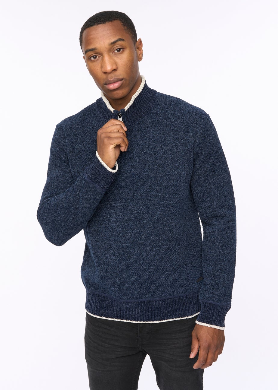 Crosshatch Navy Coldwell Chenille 1/4 Zip Knit