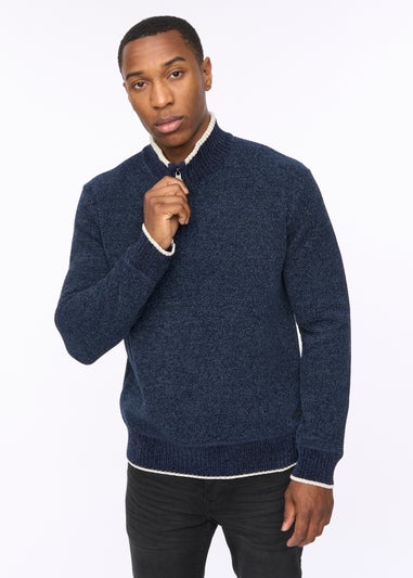 Crosshatch Navy Coldwell Chenille 1/4 Zip Knit