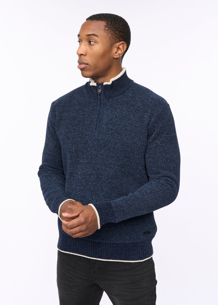 Crosshatch Navy Coldwell Chenille 1/4 Zip Knit