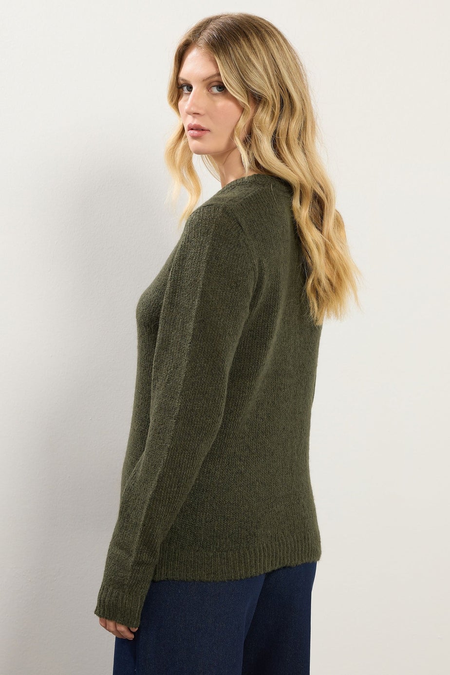 Long Tall Sally Khaki Green Knitted Button Cardigan