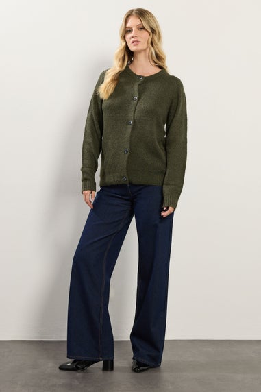 Long Tall Sally Khaki Green Knitted Button Cardigan