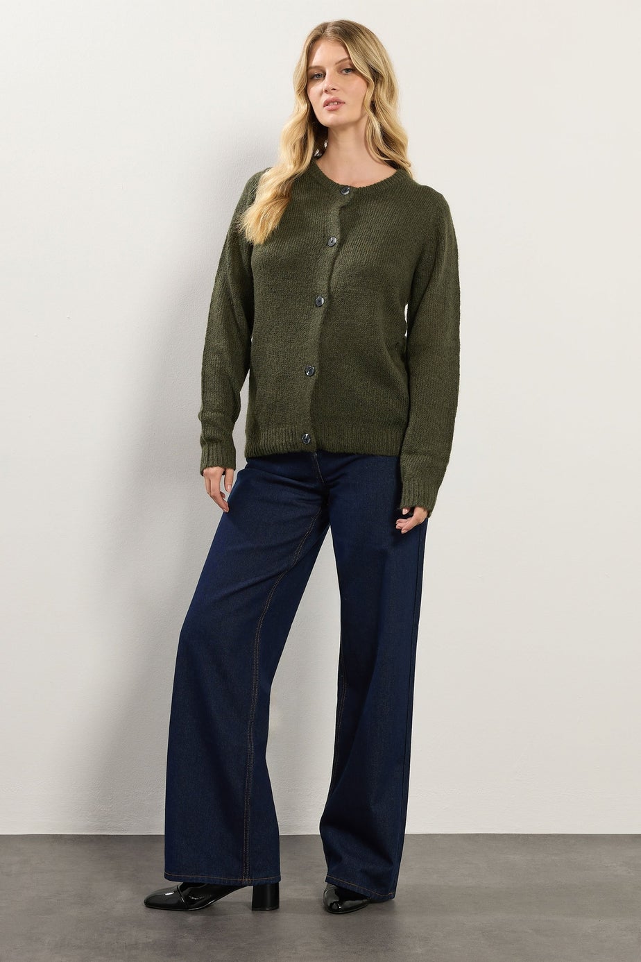 Long Tall Sally Khaki Green Knitted Button Cardigan