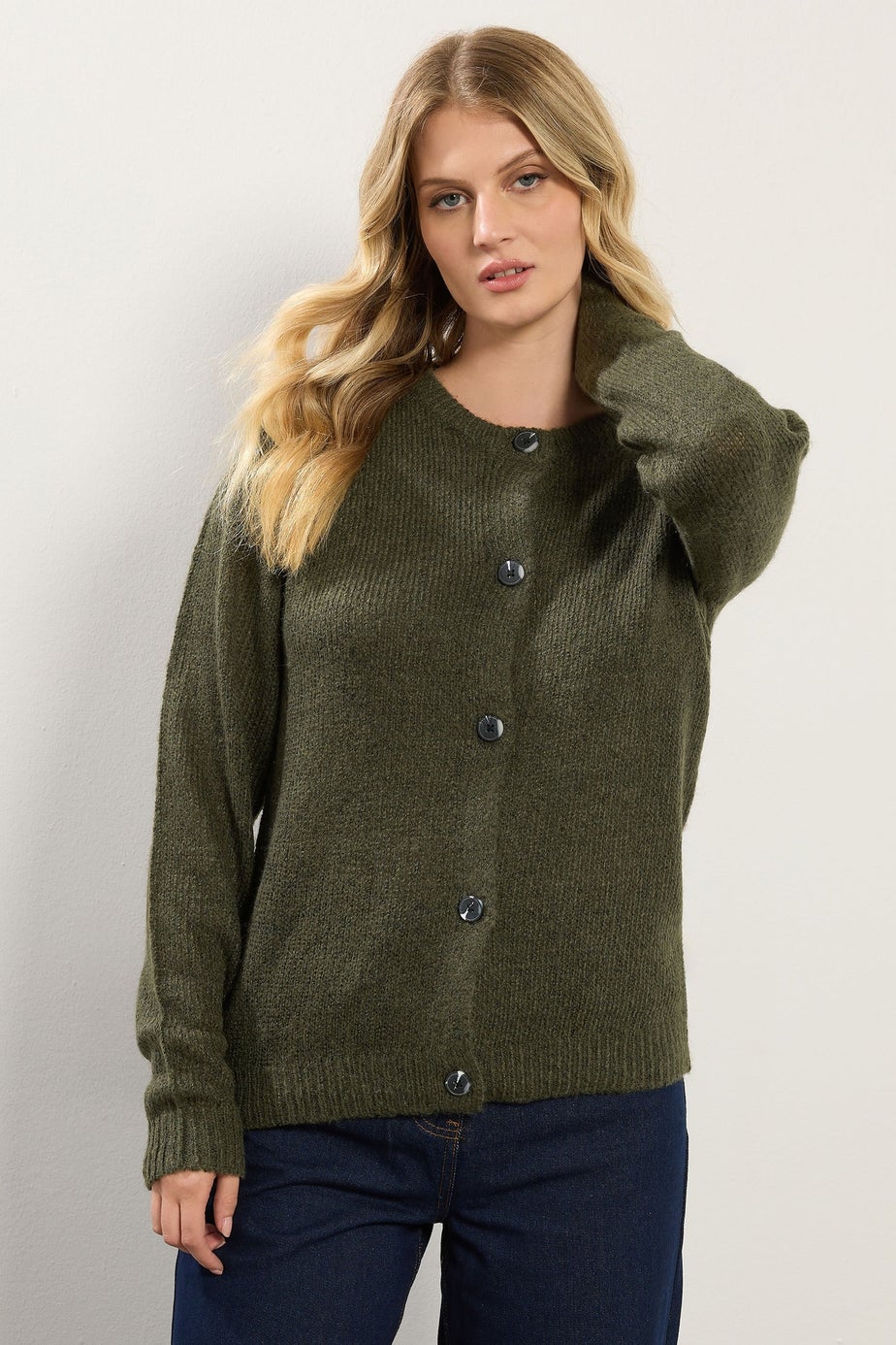 Long Tall Sally Khaki Green Knitted Button Cardigan