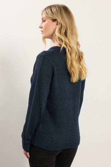 Long Tall Sally Navy Blue Knitted Button Cardigan