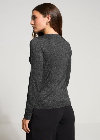 Long Tall Sally Black Metallic Crew Neck Cardigan