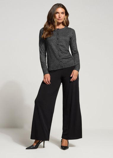 Long Tall Sally Black Metallic Crew Neck Cardigan