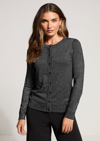 Long Tall Sally Black Metallic Crew Neck Cardigan
