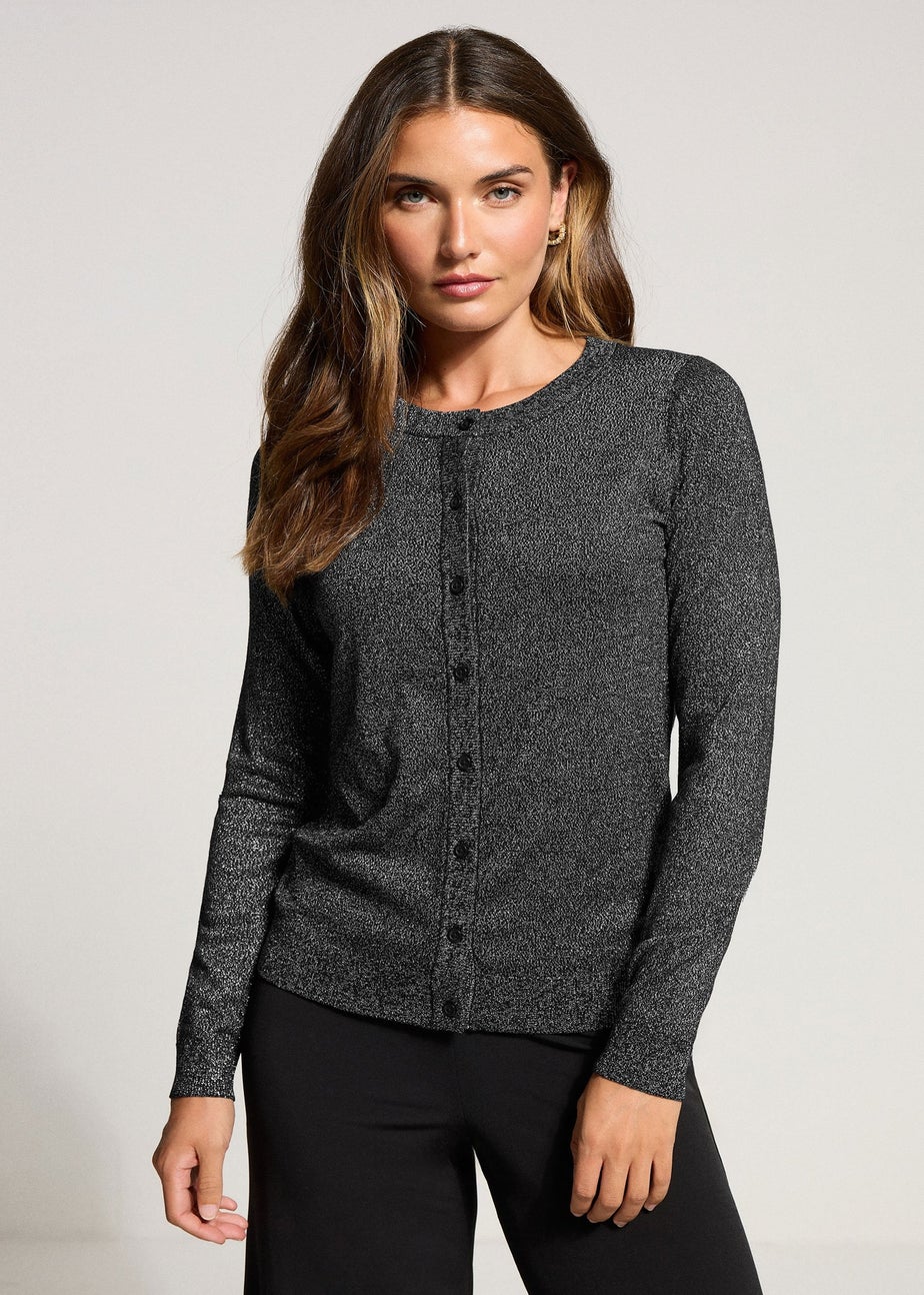 Long Tall Sally Black Metallic Crew Neck Cardigan