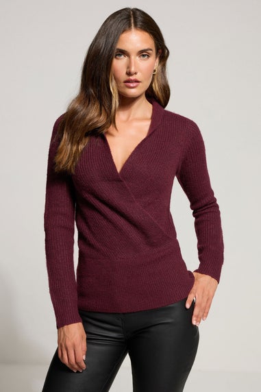 Long Tall Sally Burgundy Red Knitted Wrap Jumper