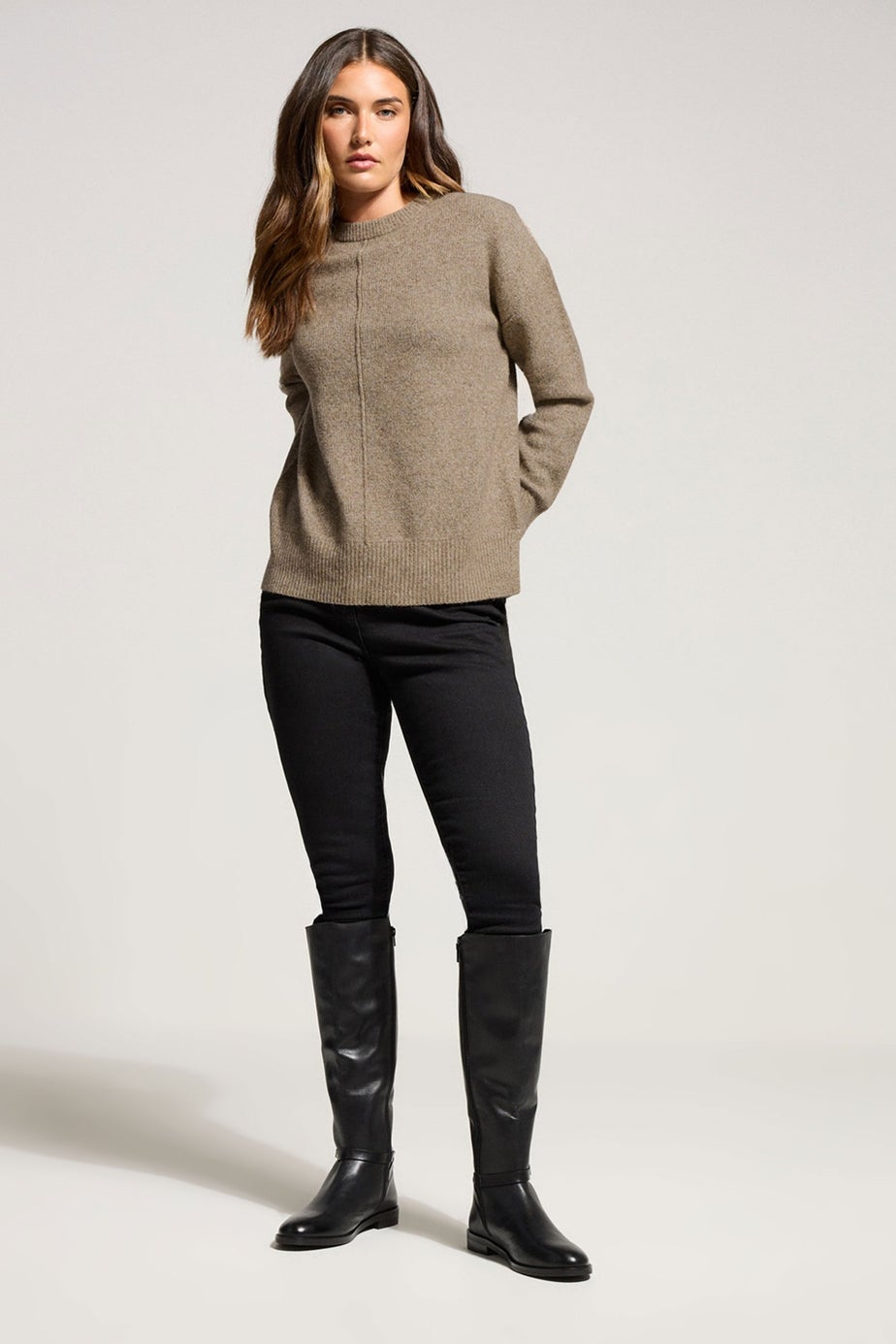 Long Tall Sally Light Brown Seam Front Jumper