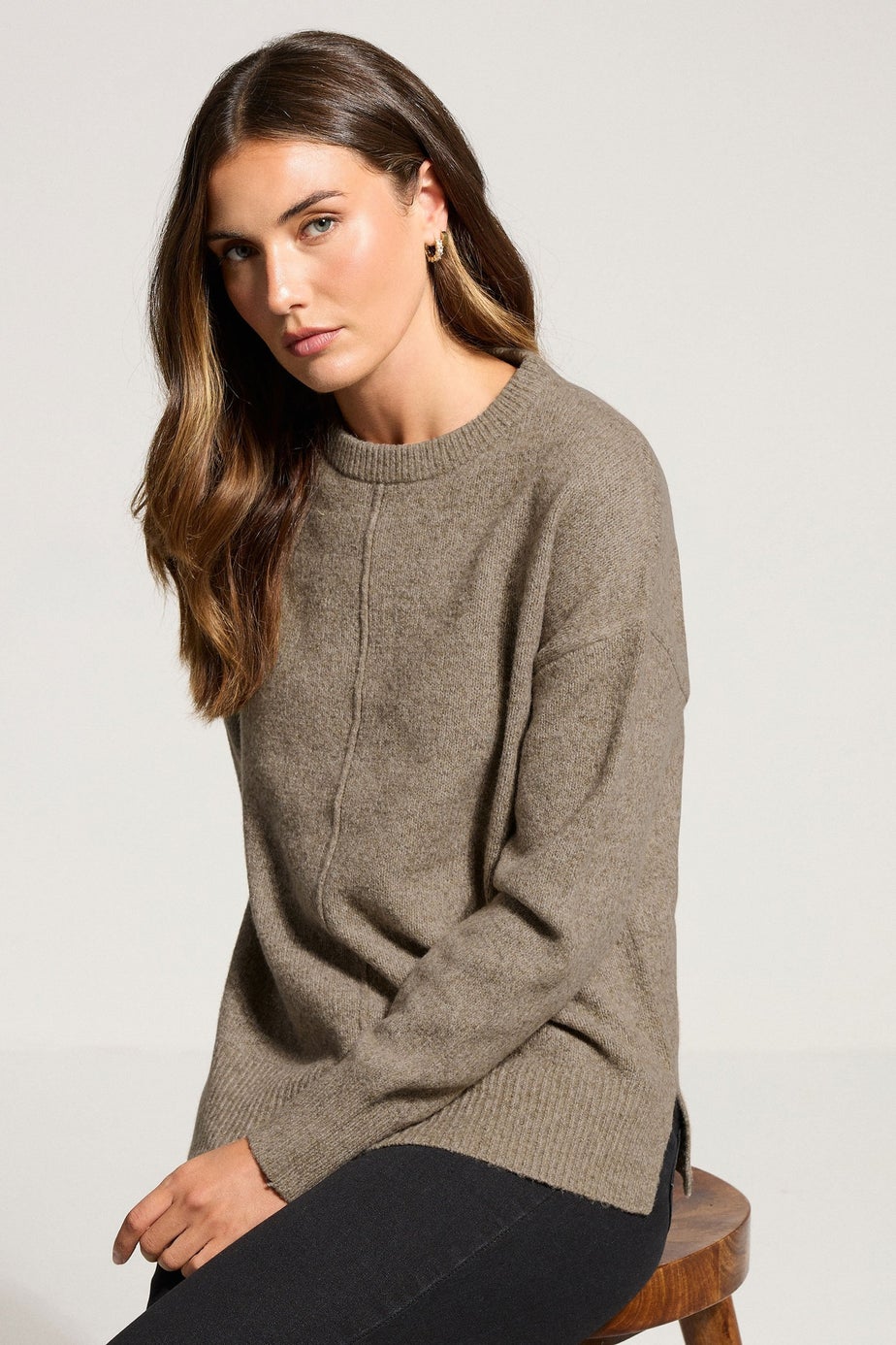 Long Tall Sally Light Brown Seam Front Jumper