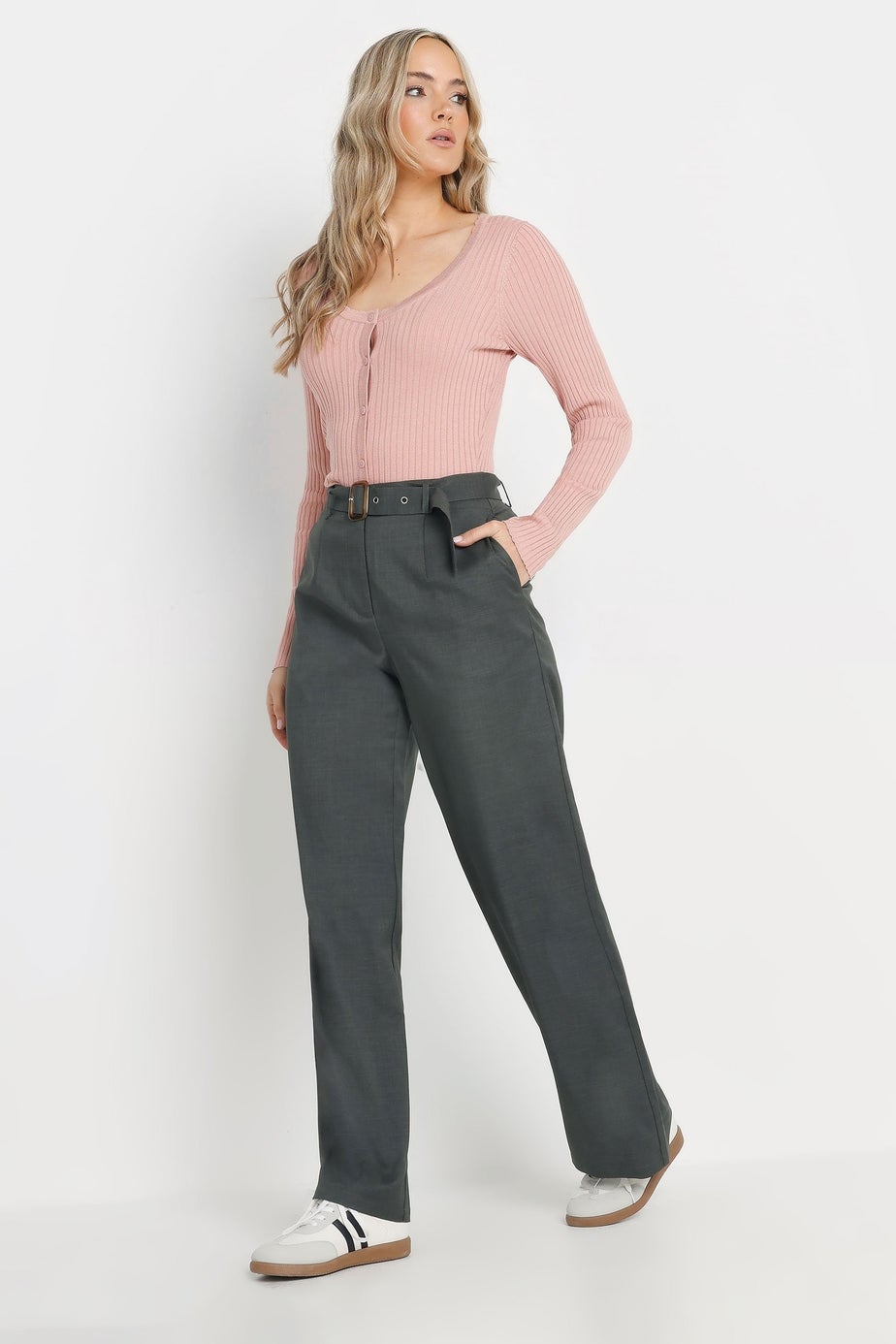 Long Tall Sally Charcoal Grey Buckle Belt Wide Leg Trousers