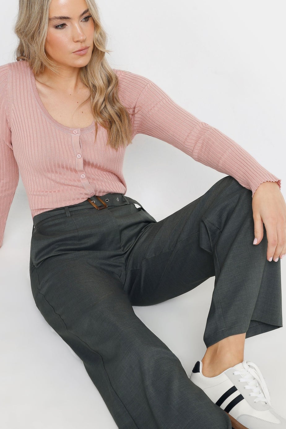Long Tall Sally Charcoal Grey Buckle Belt Wide Leg Trousers