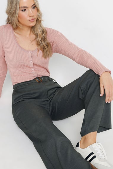 Long Tall Sally Charcoal Grey Buckle Belt Wide Leg Trousers