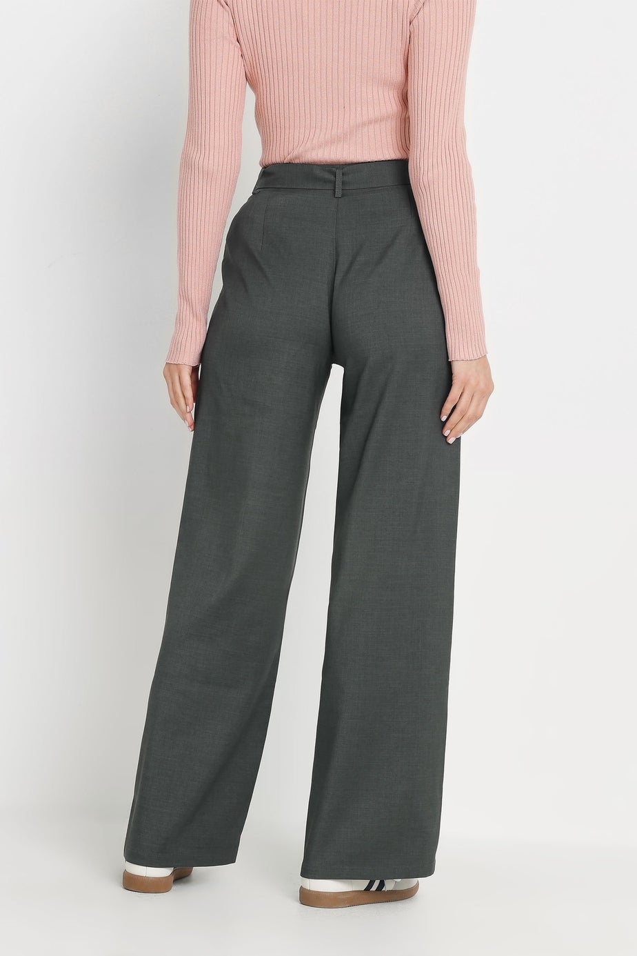 Long Tall Sally Charcoal Grey Buckle Belt Wide Leg Trousers