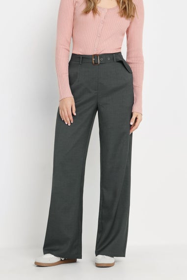 Long Tall Sally Charcoal Grey Buckle Belt Wide Leg Trousers