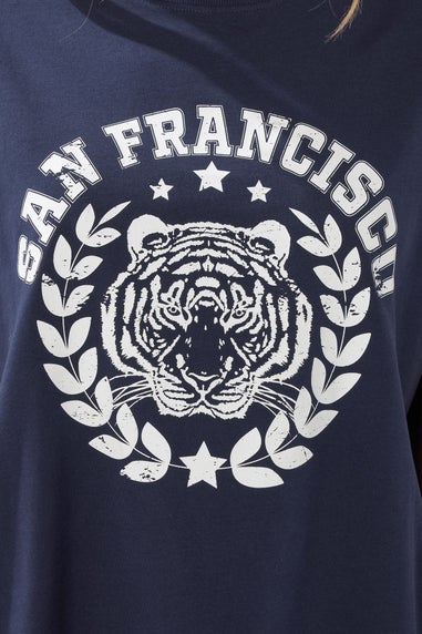 Long Tall Sally Navy Blue Cotton 'San Francisco' Slogan T-Shirt