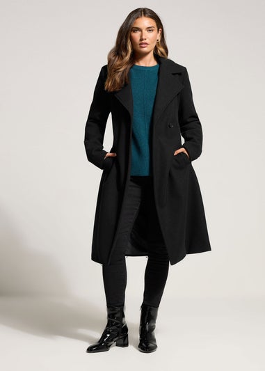 Long Tall Sally Black Formal Wrap Belted Midi Coat