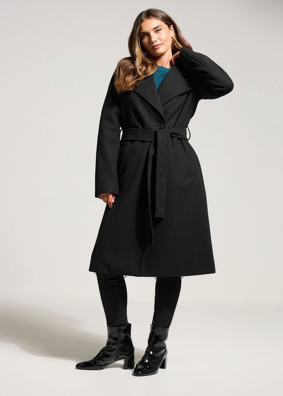 Long Tall Sally Black Formal Wrap Belted Midi Coat