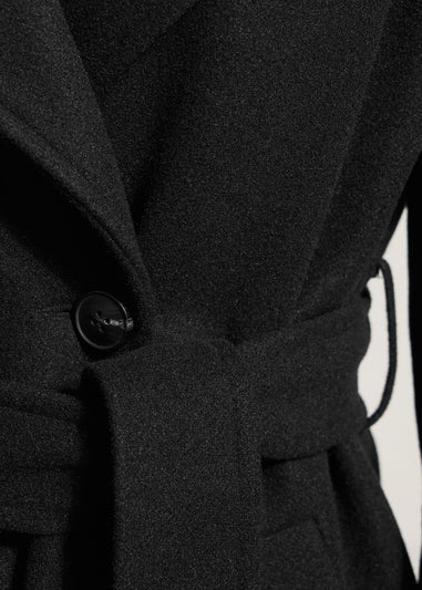 Long Tall Sally Black Formal Wrap Belted Midi Coat
