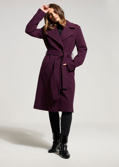 Long Tall Sally Burgundy Red Formal Wrap Belted Midi Coat