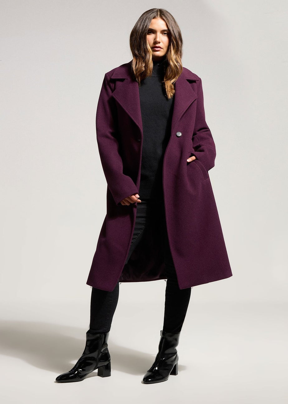 Long Tall Sally Burgundy Red Formal Wrap Belted Midi Coat