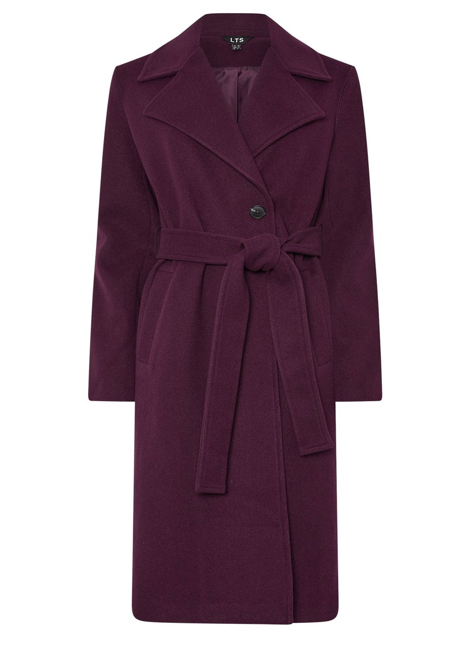 Long Tall Sally Burgundy Red Formal Wrap Belted Midi Coat