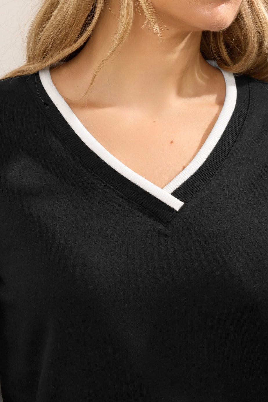 Long Tall Sally Black Contrast Ribbed Trim Sweatshirt