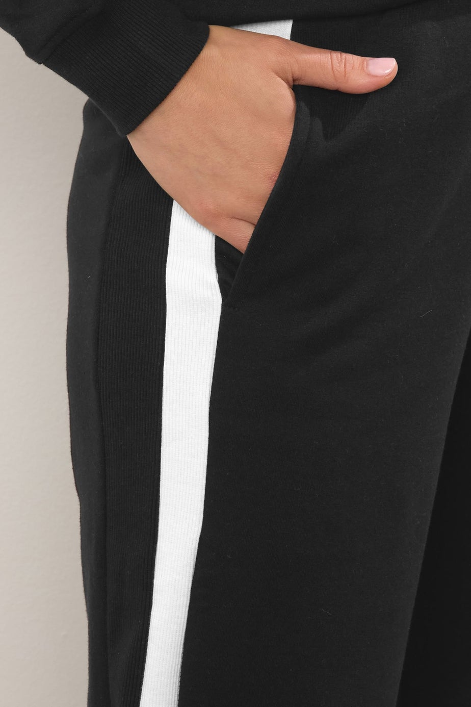 Long Tall Sally Black Ribbed Striped Wide Leg Joggers