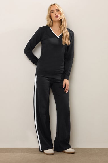 Long Tall Sally Black Ribbed Striped Wide Leg Joggers
