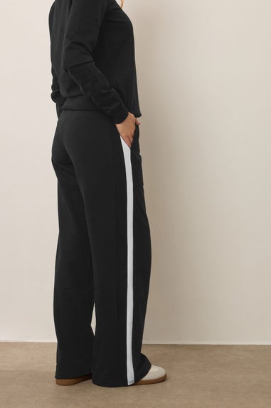 Long Tall Sally Black Ribbed Striped Wide Leg Joggers