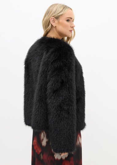 Long Tall Sally Black Faux Fur Collarless Jacket