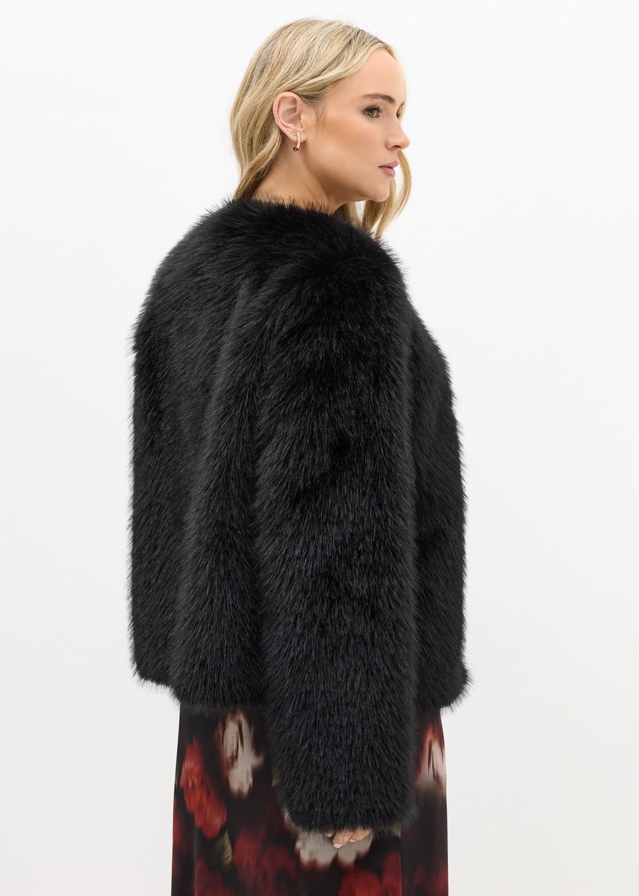 Long Tall Sally Black Faux Fur Collarless Jacket