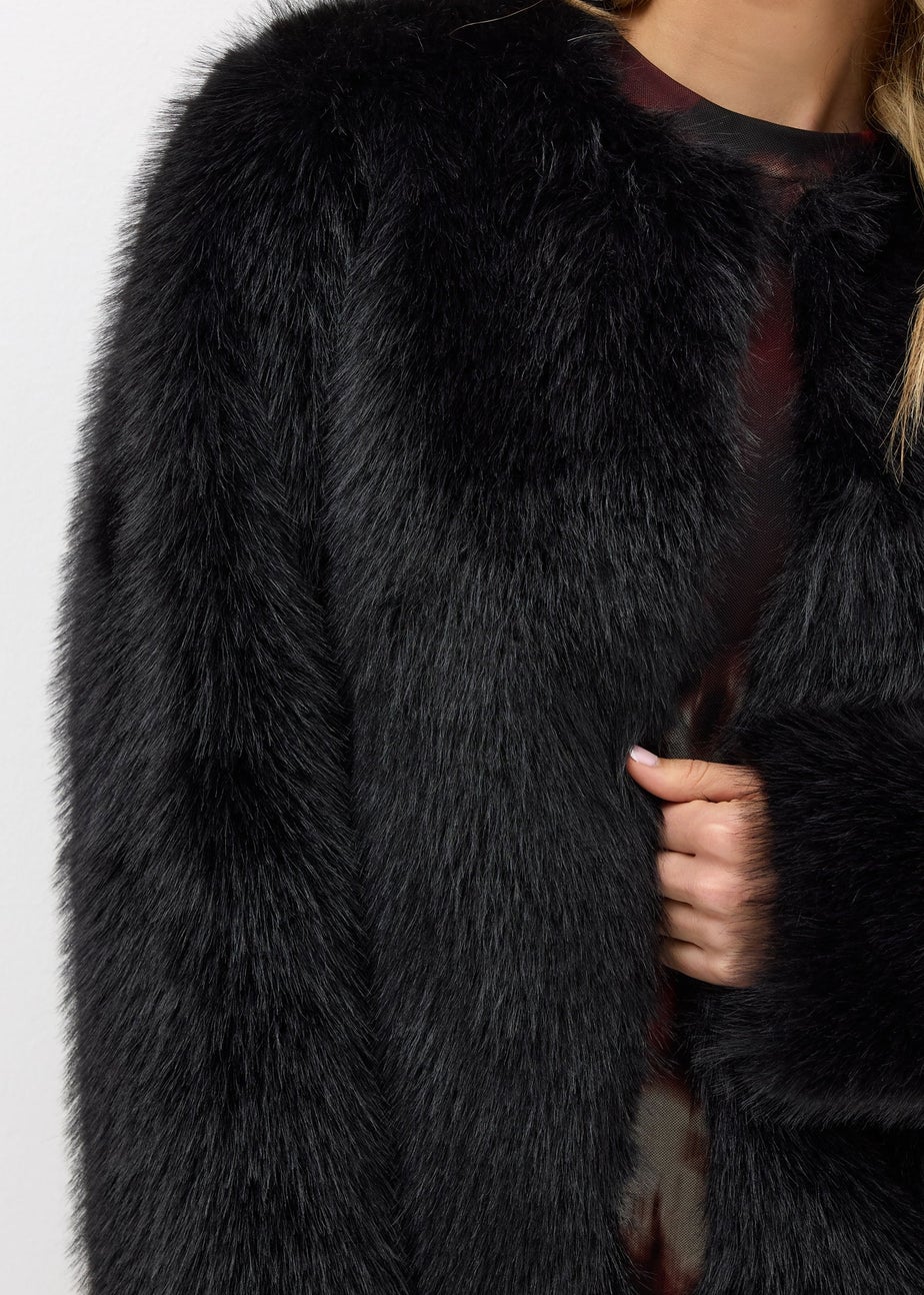Long Tall Sally Black Faux Fur Collarless Jacket